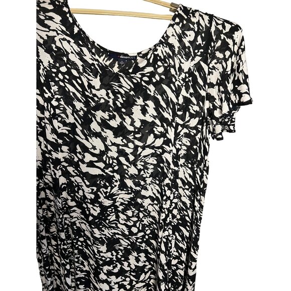 Denim 24/7 Black & White Abstract Print Dress 1X 22/24 Oversized Maxi - Picture 3 of 13